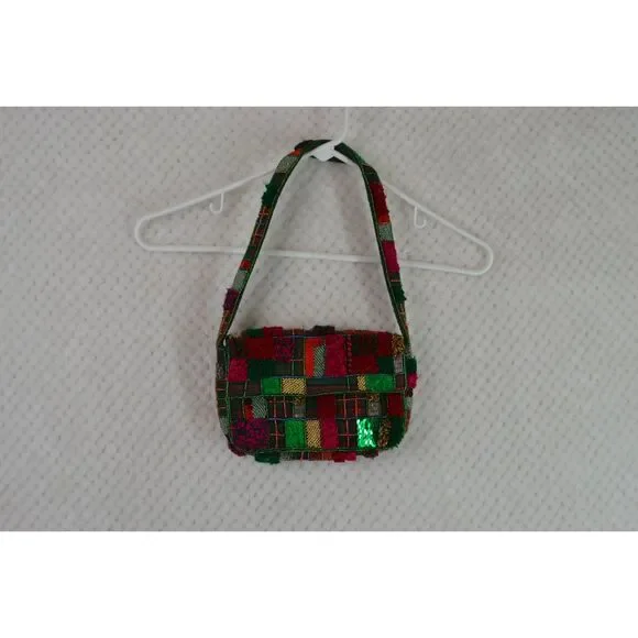 Anthropologie The Fiona Beaded Bag Holiday Plaid Edition - Picture 2 of 16